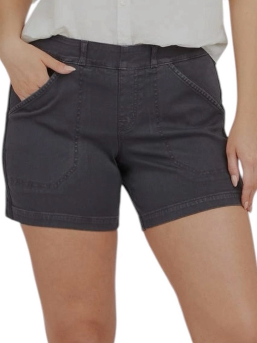 Spanx Shorts Womens Medium Charcoal Grey Stretch Twill Pull On Casual Slimming